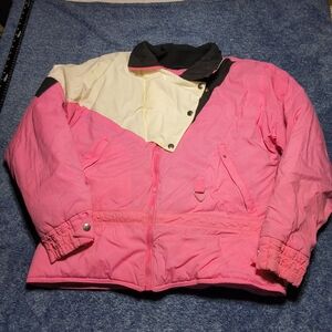 Vintage 80s Black Bear Pink & Black Colorblock Ski Jacket Size Medium